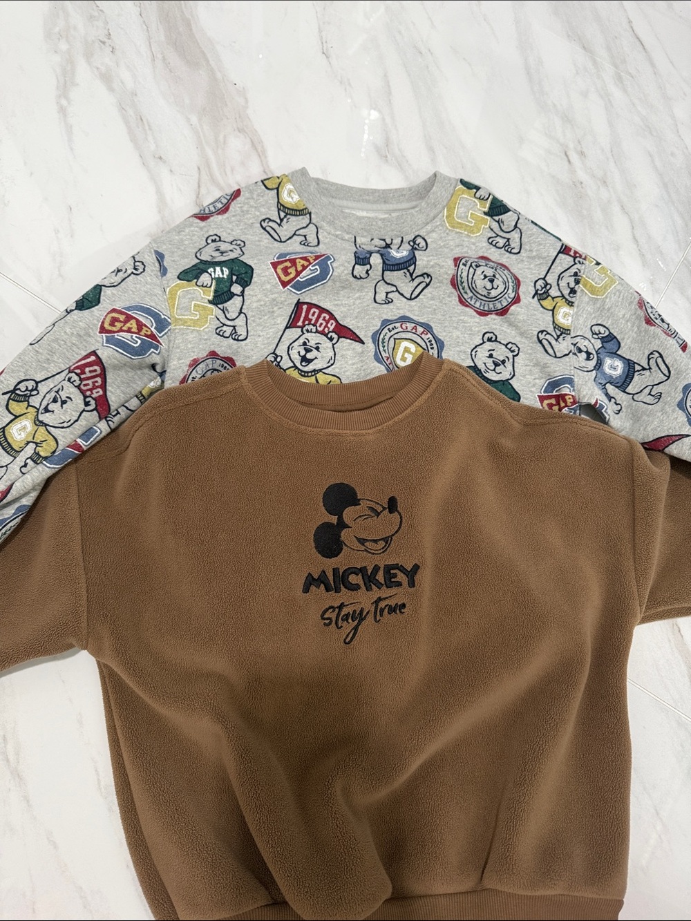 GAP Brown Mickey Fleece Sweatshirt with Grey Bear Print Top